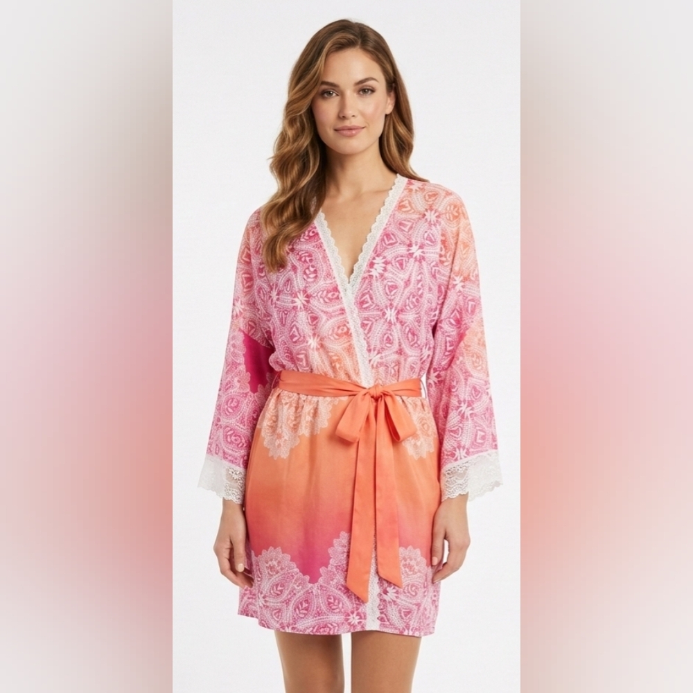 In Bloom Bohemian Light Weight Tye Dye Lace Ruffled Robe Size XL